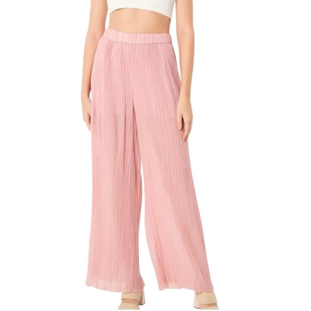 NWT Zara Blush Pink Plisse Pleated Wide Leg High Waist Pants - S